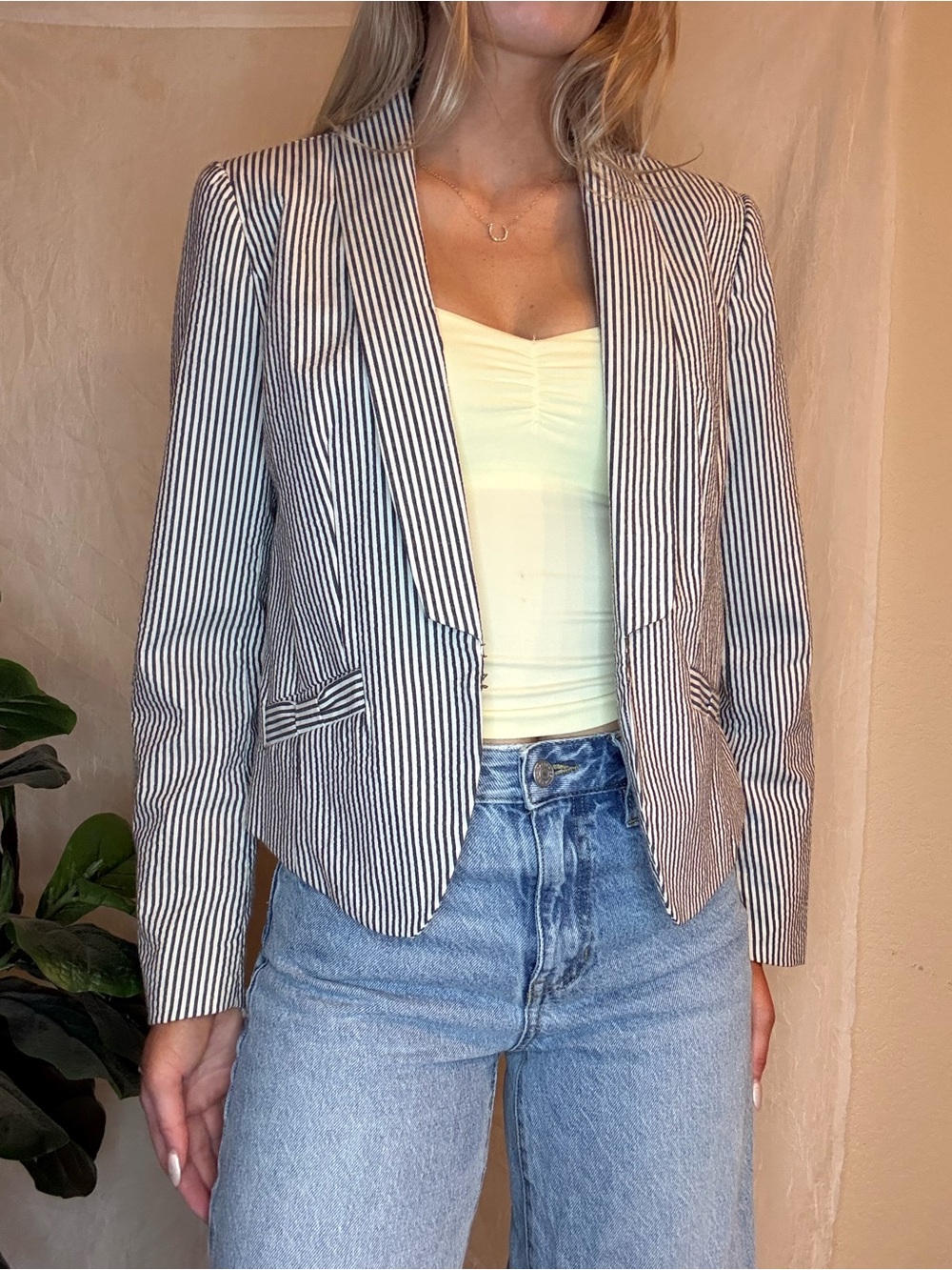 Tommy Hilfiger Striped Blazer M Navy Cream Preppy Nautical